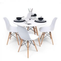 Conjunto de mesas redondas y sillas de comedor